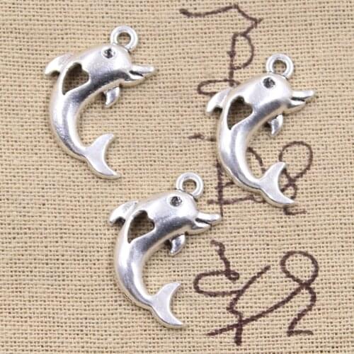 10pcs Charms Sea Dolphin Heart Cut 26x21mm Antique Silver Color Pendants Making DIY Handmade Tibetan Finding Jewelry