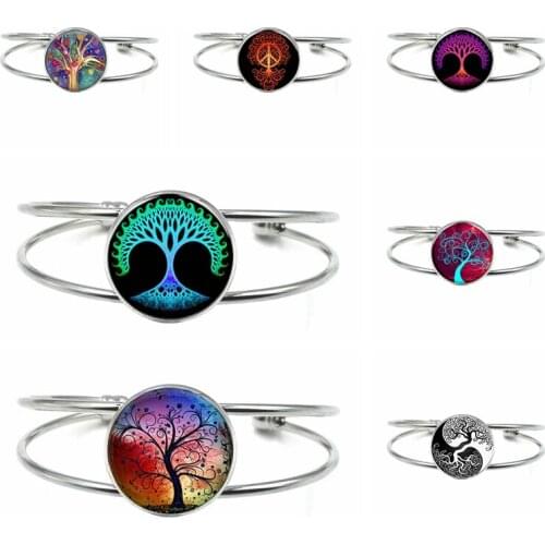 2021 New Popular Tree of Life Glass Tibetan Silver Open Bracelet for Men and Women Charm Childrens Jewelry