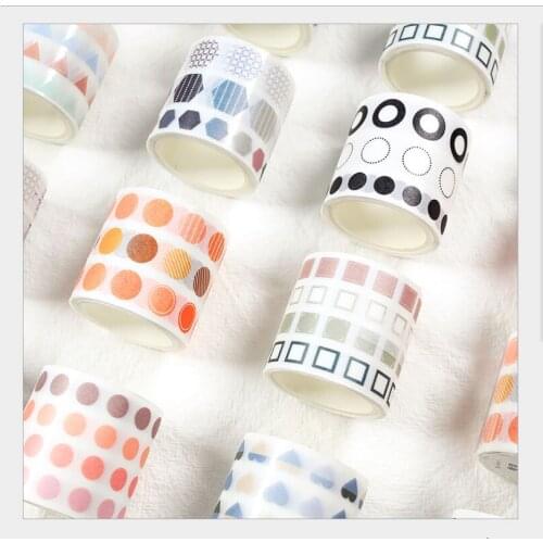 40mm Basic shape color Hexagon dots heart square circular label index Washi Tape DIY Planner Scrapbooking Masking Tape Escolar