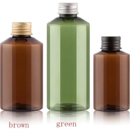 50ml 100ml brown green Plastic Bottle with Aluminum screw cap plug Cosmetic container travel kits portable PET lotion cream