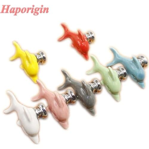 5x Dolphin Ceramic Kitchen Cabinet Drawer Knobs Porcelain Kids Bedroom Wardrobe Handles Furniture Dresser Closet Cupboard Pulls