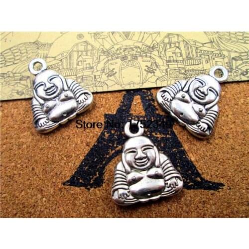 7pcs--Buddha Charms ,Antique tibetan silver Tone Maitreya Buddha double sided Charm Pendants 26x22mm