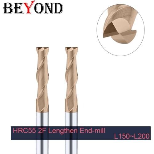 BEYOND HRC55 2F Lengthen Tungsten Steel End-mill L150 L200 Milling Cutter Nanometer Coating Carbide Cutting Tool