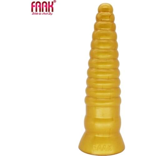 FAAK Big golden silicone anal beads sex toys for women sucker female masturbate butt plug erotic products dildo sex shop
