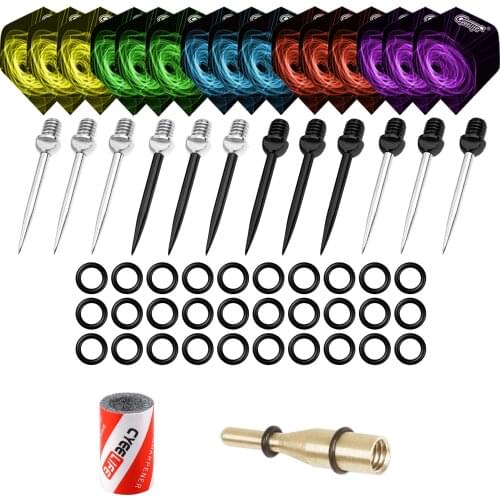 CyeeLife 12 Steel Dart Tips + 15 Flights + 100 Rubber O Rings + Tool + Sharpener,Darts Accessories Kit
