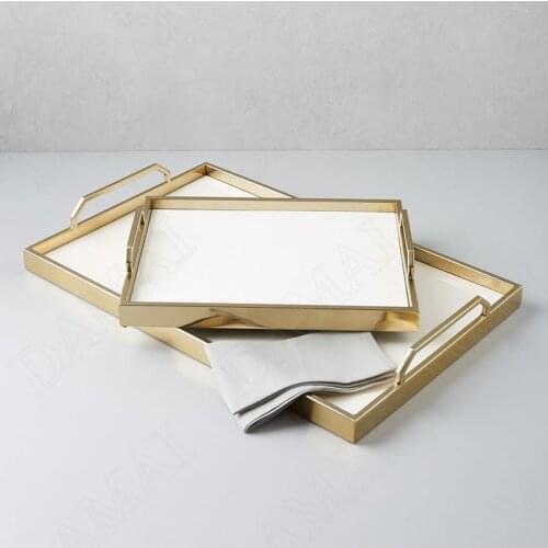 European Wooden Storage Trays Metal Frame Decorative Jewelry Tray Dining Table Cake Dessert Organizer Home Decoration Modern