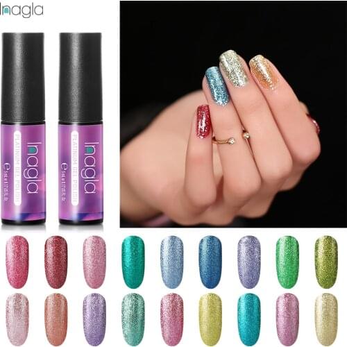 Inagla 5ML Nail Polish Platinum Bling Color Nail Gel Polish Vernis Semi Permanent Top Coat Base Coat Needed Gel Nail Varnishes