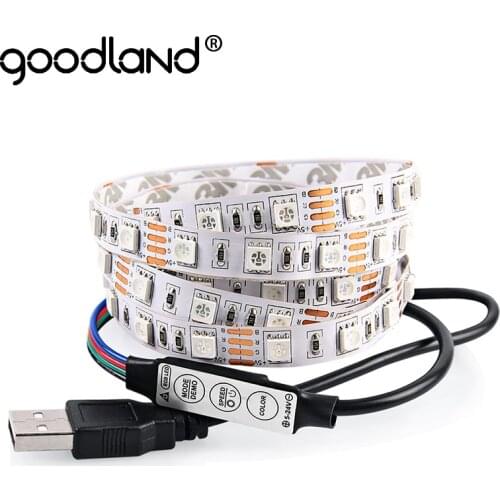 Goodland DC5V USB Cable LED strip light 5050 Christmas Flexible led Stripe TV Background Light 3keys Mini Remote 50CM 1M 2M