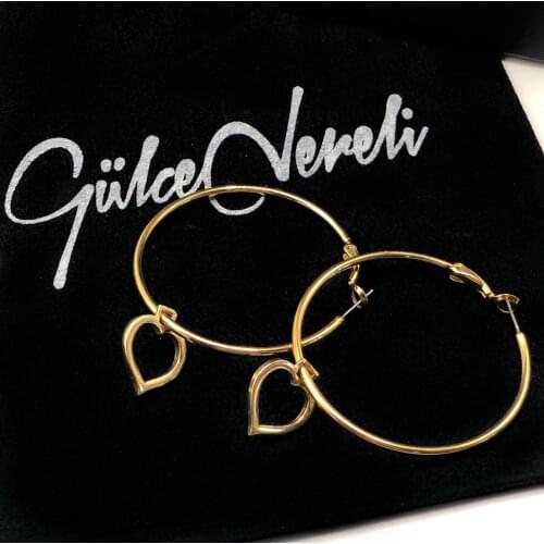 GULCE DERELI, HEART CHARM EARRINGS, HOOP EARRINGS, CHARM EARRINGS, GIFT BOX, GOLD/SILVER PLATED