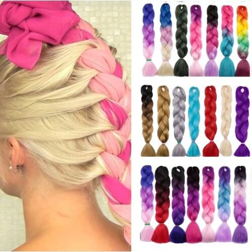 Snoilite Long Ombre Synthetic Braiding Hair Brazilian Pink Blue Grey Purple Crochet Jumbo Braids Hair Extensions For Women
