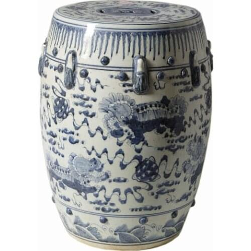 Jingdezhen Ceramic stool Hand-painted Blue And White Lion Embroidered Ball Porcelain Drum Garden antique porcelain ceramic Stool