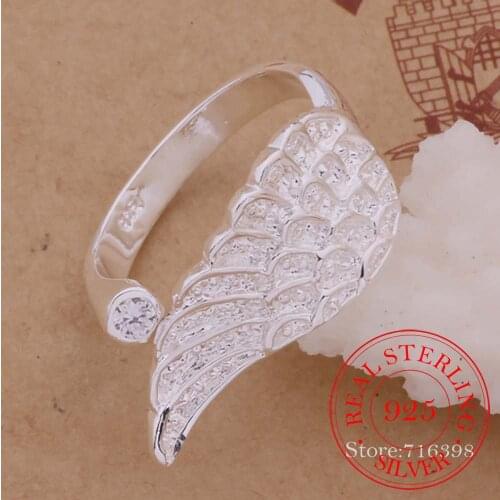 Real 925 Sterling Silver Rings for Women,Crystal Adjustable Wedding Party Simple Wing Ring,wholesale Factory Price /annajeua