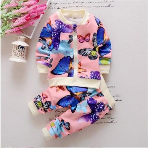 New Spring Autumn Baby Girl Colorful Butterfly Clothing Suits Kid Tracksuit Set Cartoon Jacket Pants 2Pcs/Set Children Leisure