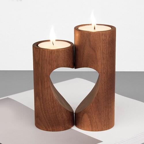 Creative Wooden Candlesticks Tea Light Candle Holders Hollow Heart Rectangle Wedding Party Candle Holder for Home Decorations