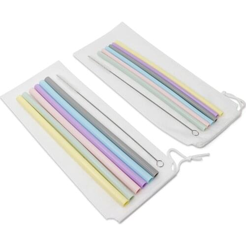 Kitchen Accessory Reusable Silicone Drinking Straws Foldable Flexible Straw with Cleaning Brushes Kids' Party Supplies Bar Tools