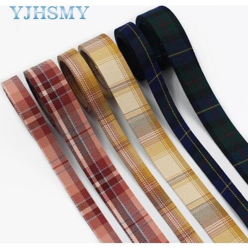 L-20918-1021Multi-size 5YShirt tie check cloth Double-sided Ribbon, Diy Handmade Bow Hair Ornament ribbon Fabric webbing