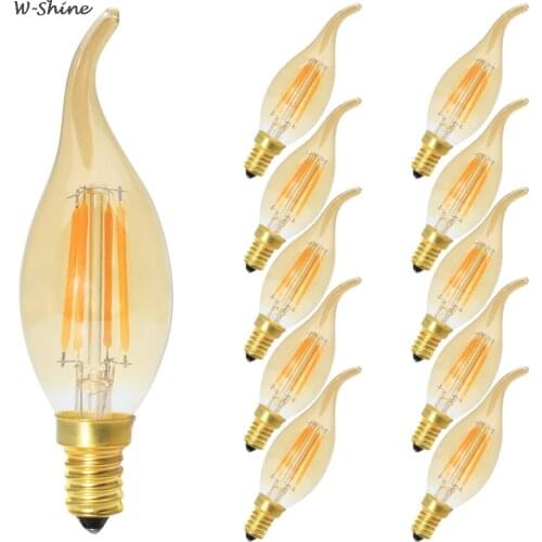 10pcs LED Dimmable Vintage Edison Bulb Golden Tint Filament Bulbs C35T Candelabra Flame Bent Tip LED Lamp E12/E14