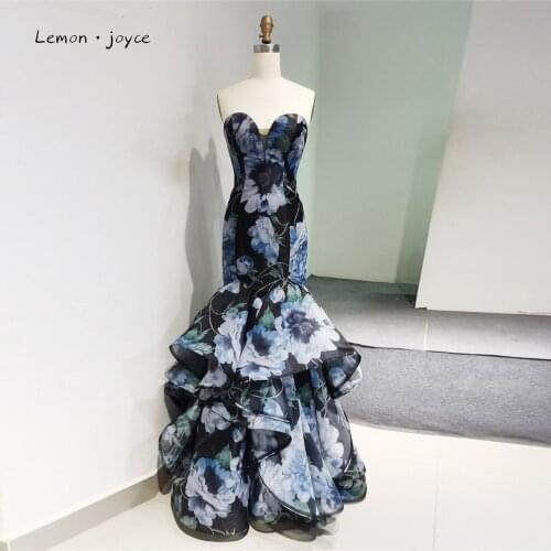 Lemon Joyce Evening Dresses 2021 Sexy Sleeveless Sweetheart Mermaid Evening gowns Floral Print Formal Dress for Woman Plus Size