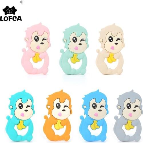 LOFCA Silicone Monkey Teether Baby Teething Toys BPA Free Teething Necklaces Food Grade Silicone Beads Nursing Jewelry Accessory