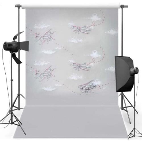 Small Pilot Newborn Baby Photography Backdrops Silver Background with Plane White Cloud Photo Backdrops for Photo Studio Custom