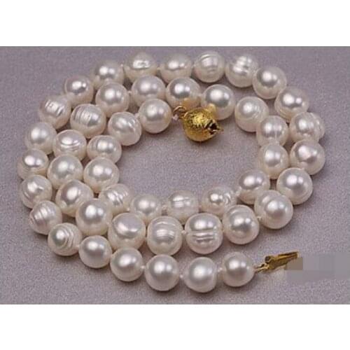 Fashion 8-9mm White Round Cultured Freshwater Pearl Necklace 18"