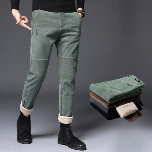 Mens Winter Trousers With Velvet Thick Warm Quality Cashmere Pants And Corduroy Pants Slacks Plus Size
