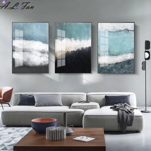 Blue white gray black nordic wall art poster abstract painting decor picture for living room modern canvas painting home decor
