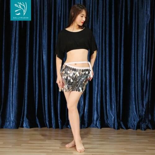 Cheap shiny belly dance scarf shawl sequins tassel waist chain belt gold red white purple