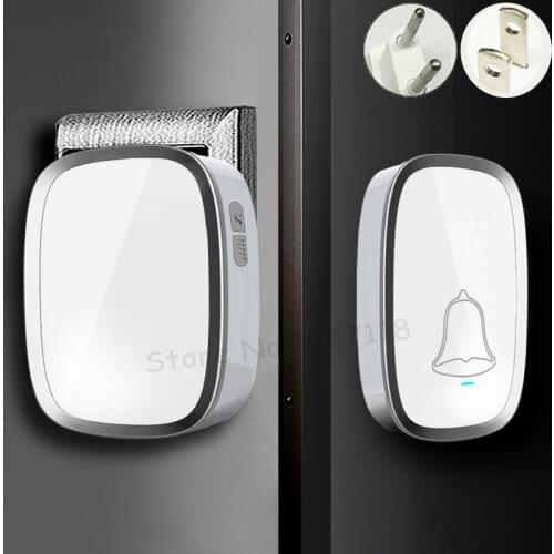 New White EU/US Plug-in Waterproof Wireless Doorbell Smart 36 Chime LED Flashing Light Electric Door Bell 1 Button + 2 Receivers