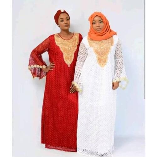 New Style Classic African Women Dashiki Water-Soluble Lace Loose Long Dress + Inwardly Abaya Free Size Bust 132cm Length 150cm