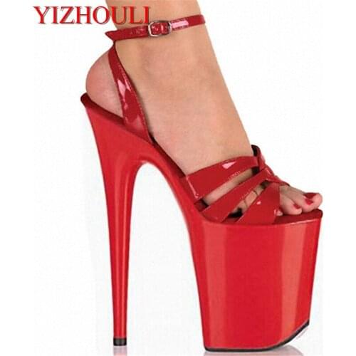 8 inches high heel platform shoes ankle niang open-toed shoes with sexy red bride wedding shoes 20 cm superfine heels