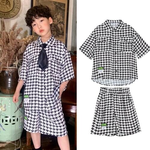 Boys Hip Hop Clothes Summer Short Sleeved Hiphop Outfits Jazz Performance Costumes Ballroom Dance Practice Rave Clothes DQS7594