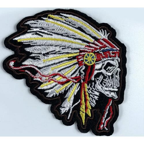 PGY Human Skeleton Chief Embroidery Patches Back Rubber Punk Indian Tribe Savage Feather Skull Iron On Patches for Clothing