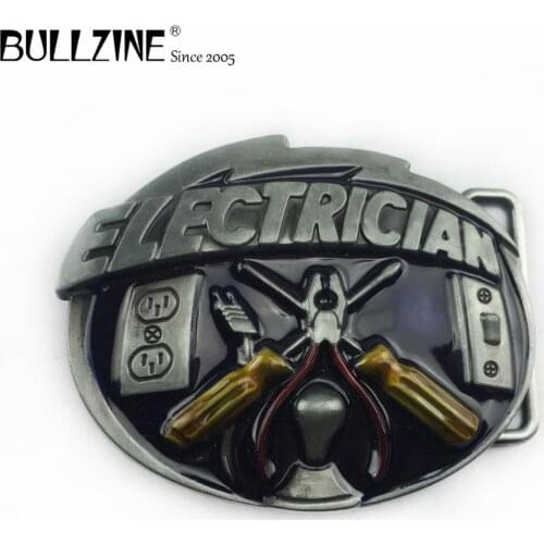 The Bullzine electrician belt buckle with pewer finish FP-03662 suitable for 4cm width belt