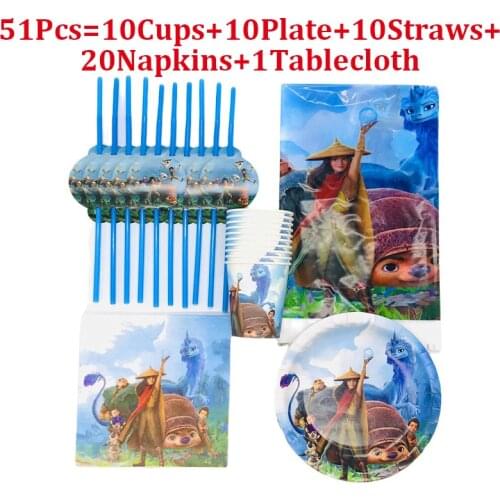 Raya and The Last Dragon Disney Theme Kids Birthday Party Decorations Disposable Tableware Paper Cup Plate Baby Shower Supplies