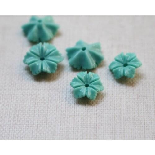 20 pieces/lot) Carved Six leaf Artificial coral beads 8 10mm Ocean Blue color for Jewelry making