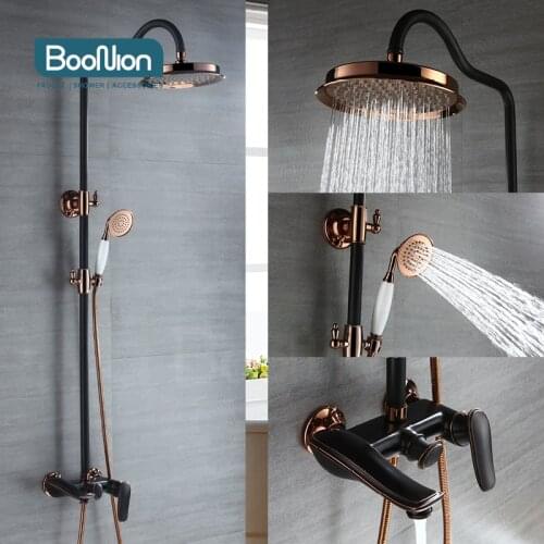 Boonion black-gold Brass Luxury multi-function shower Faucets Bathroom Shower Set Diverter Mixer Valve Shower Hot and coldSystem