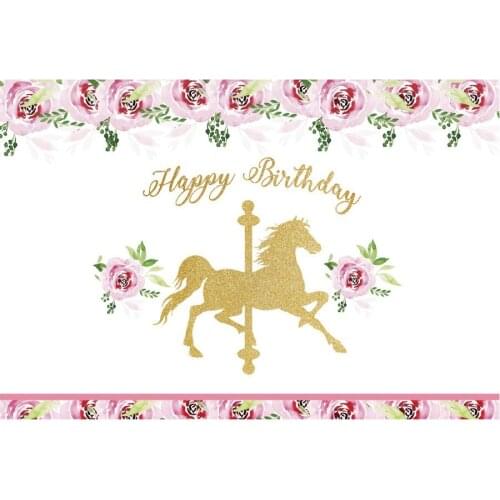 Happy Birthday Backdrop Golden Trojan Horse Photography Background Celebration Photo Booth Studio Decor