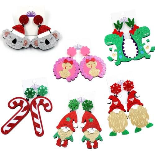 1pair) Christmas Earring Pink Turkey Candy Santa Dangle Earrinngs Dinasour Gmone Koala Acrylic Earrings