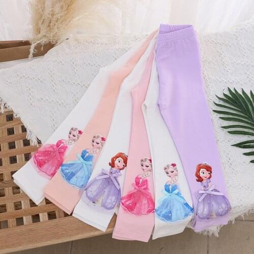 2021 Spring and Autumn Disney Frozen Princess Elsa Leggings 3-8 Years Old Girls Wearing Trousers