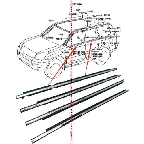 For Toyota Prado FJ/LC120 GX470 2003-2009 Quarter & Door Belt Moulding Chrome Strips replace Car accessories