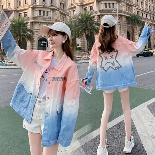 2021 Jacket Denim Fashion Loose Real Shot For Women Splicing Gradient Free Shipping