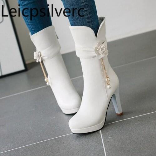 Womens Boots The New winter fashion Flower tassel zipper High heel High tube Womens shoes plus size 34-43 Heel Height 9.5cm