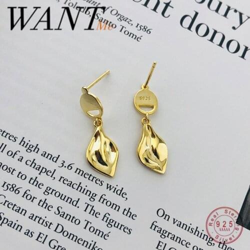 WANTME Korean Real 925 Sterling Silver Irregular Geometric Punk Dangle Drop Earrings for Women Bohemian Fashion Jewelry Gift
