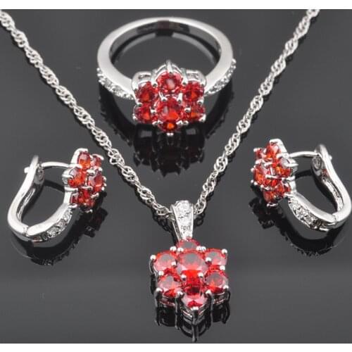 New Nest Red Zirconia Womens Silver Color Jewelry Sets Earrings/Pendant/Necklace/Rings QZ0499