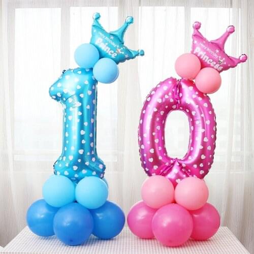 1 Set Digital Number Foil Balloons Birthday Party Anniversary Ballons Crown Anniversary Kis Adult Party Air Ball Decor Supplies