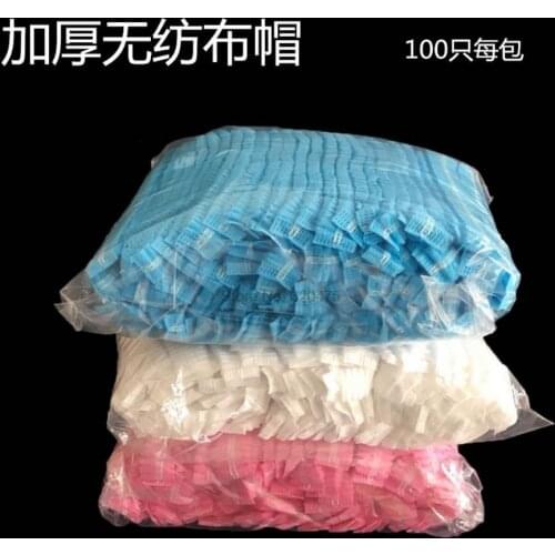 20bag 100pcs Double Ribbon Disposable Shower Caps Pleated Anti Dust Hat Women Men Bath For Spa Hair Salon Beauty Accessories