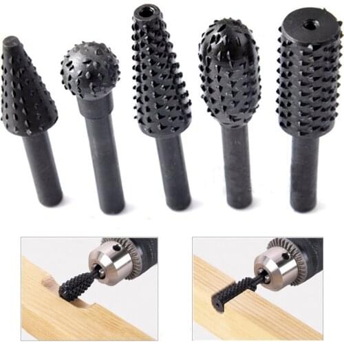 5pcs/Set Twist Drill Bit Wood Carving File Rasp Drill Bits 1/4" Shank Tool Power Tools Woodworking Rasp Chisel Shaped Rotating