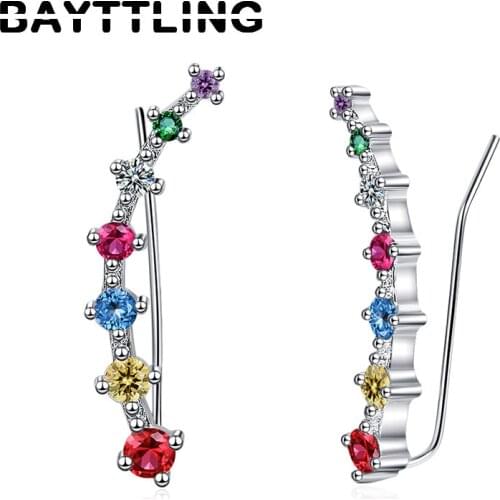 BAYTTLING New 925 Sterling Silver 32MM Color CZ Zircon Ear Clip For Women Fashion Wedding Earrings Jewelry Gifts