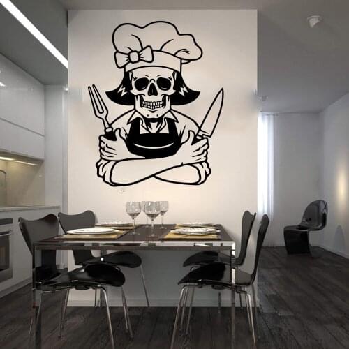 Large Skeleton Chef Wall Sticker Kitchen Restaurant Cartoon Skull Cooker Wall Decal Dinning Room Vinyl Home Decor 3458